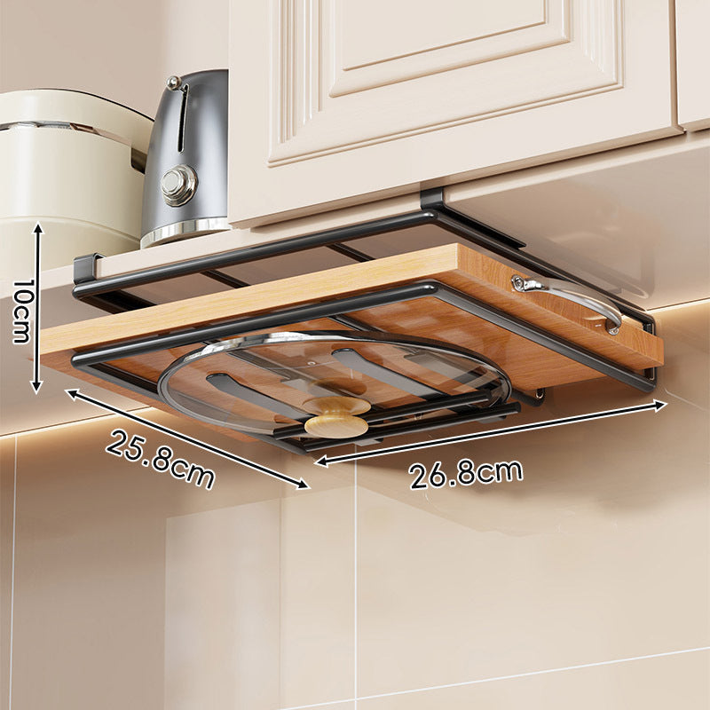 Under-Cabinet Bamboo Shelf with Multi-Hook Mug, Lid and Utensil Organizer
