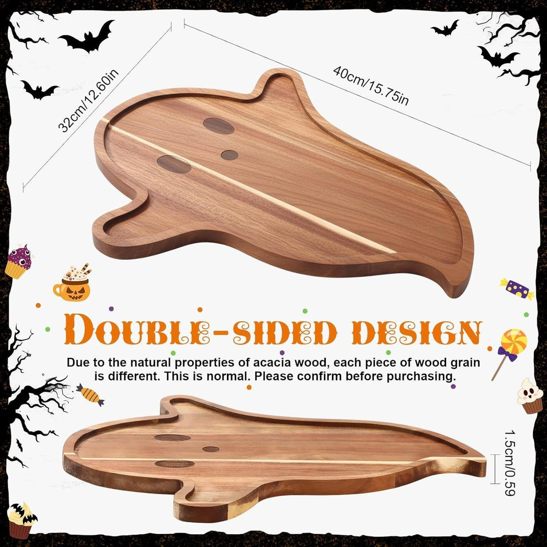 Skull-shaped cutting and serving board made of acacia wood with skull engraving