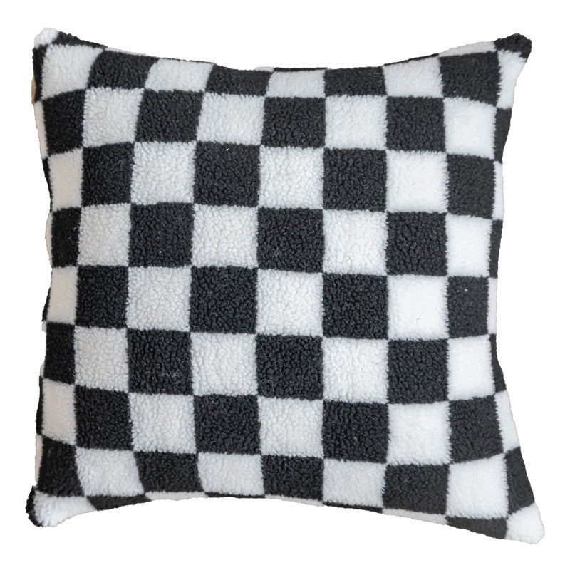 Plush Checkered Sherpa Accent Pillow Cushion