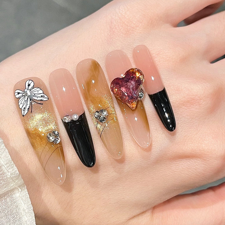 Artistic 3D Butterfly and Gem Nail Extensions Kalsten