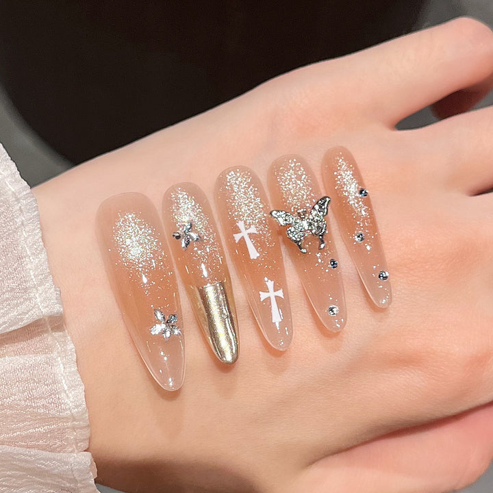 Elegant Stiletto Press-On Nail Extensions with Gem Accents Kalsten
