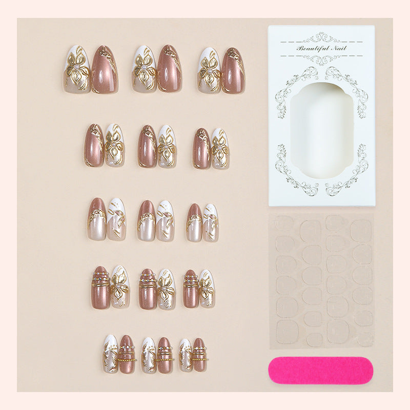 Artistic Press-On Nail Art Set with Elegant Floral Accents kalsten