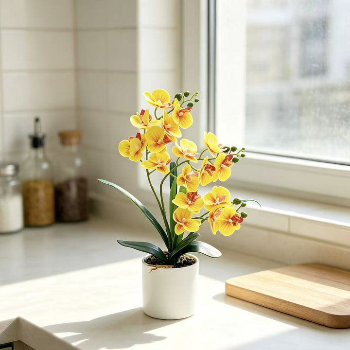 Lifelike Artificial Orchid Plant Arrangement for Decorative Decor
