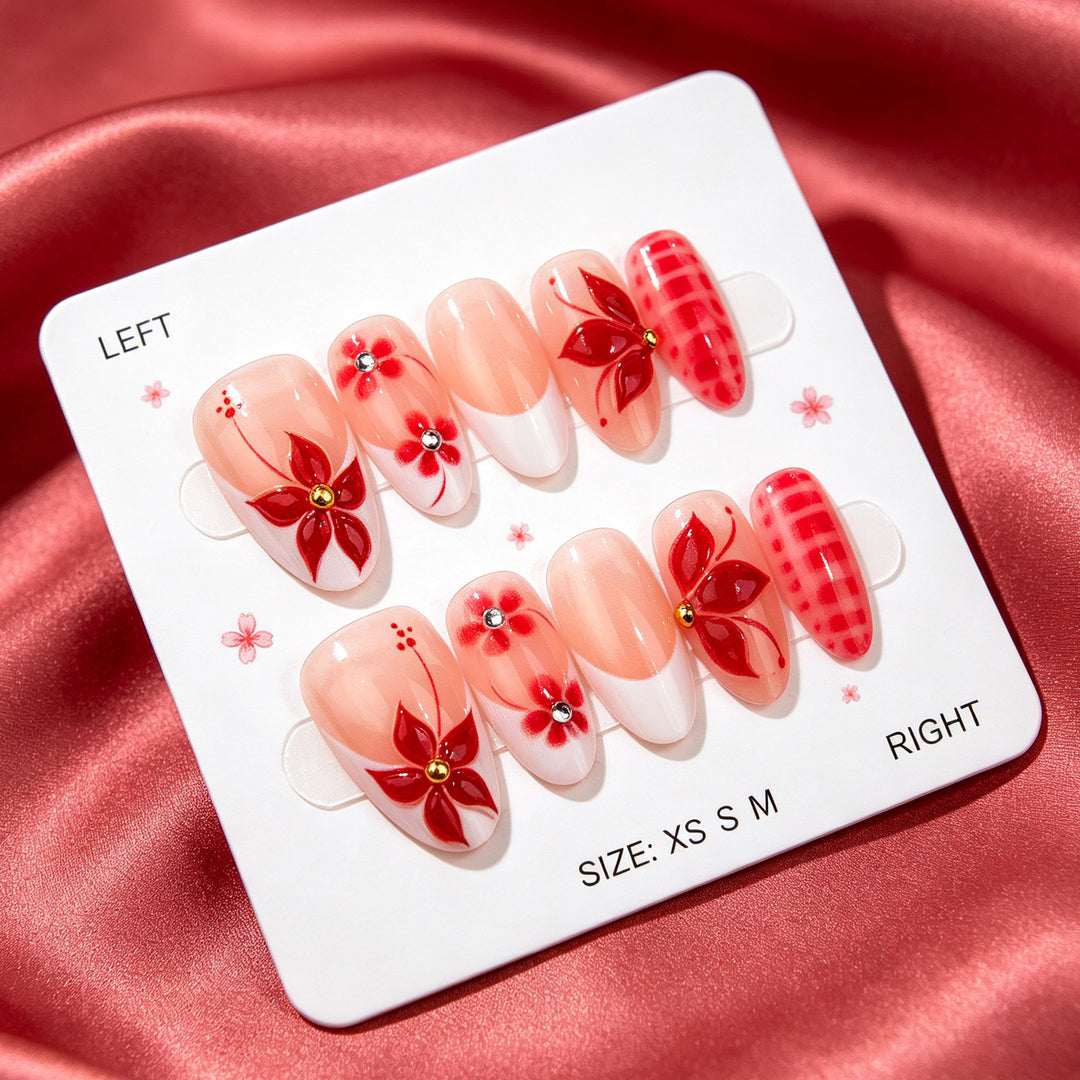 Artistic Floral Accented Press-On Nail Set 1790738460