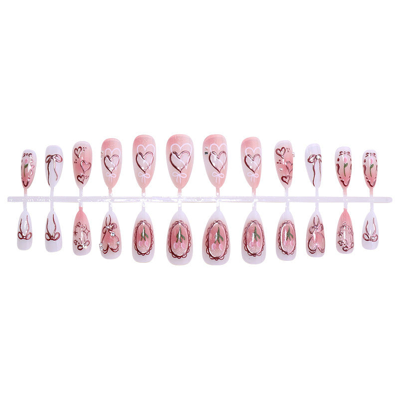 Artificial nail set with romantic hearts and bows design Kalsten