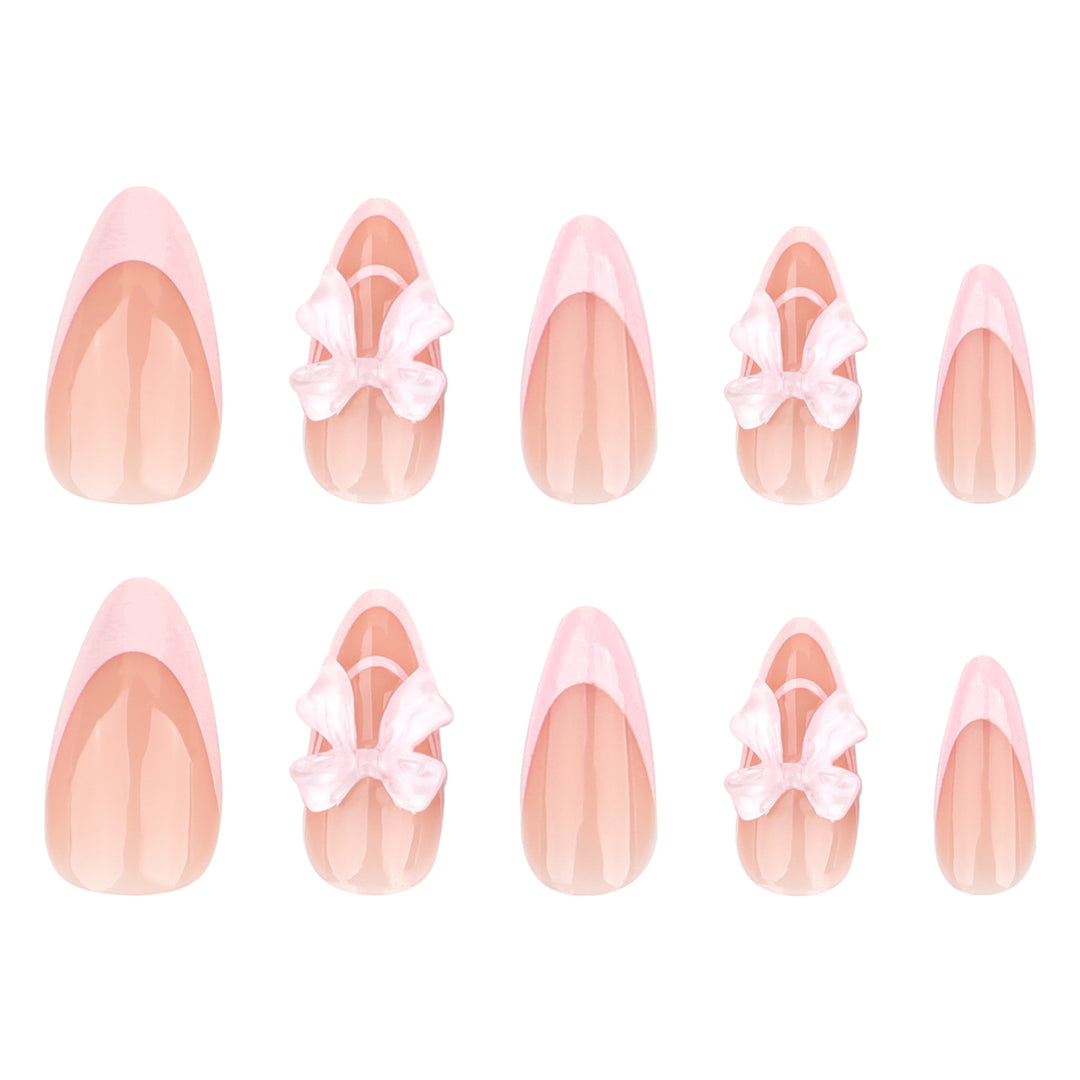 Artistic Nail Extensions with Transparent Bow Accents Kalsten