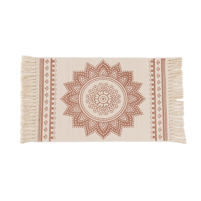 Decorative runner for dining table and console in Boho-Mandala design with fringes Kalsten