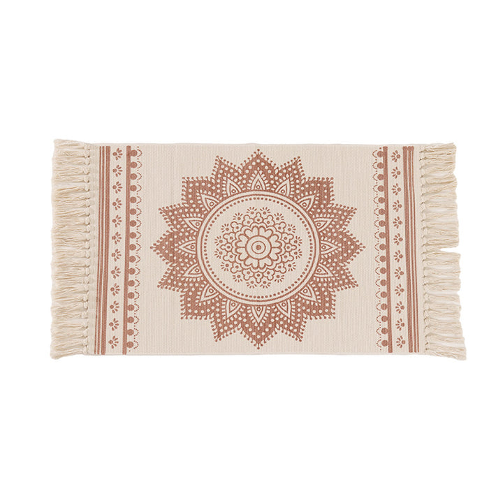 Decorative runner for dining table and console in Boho-Mandala design with fringes Kalsten