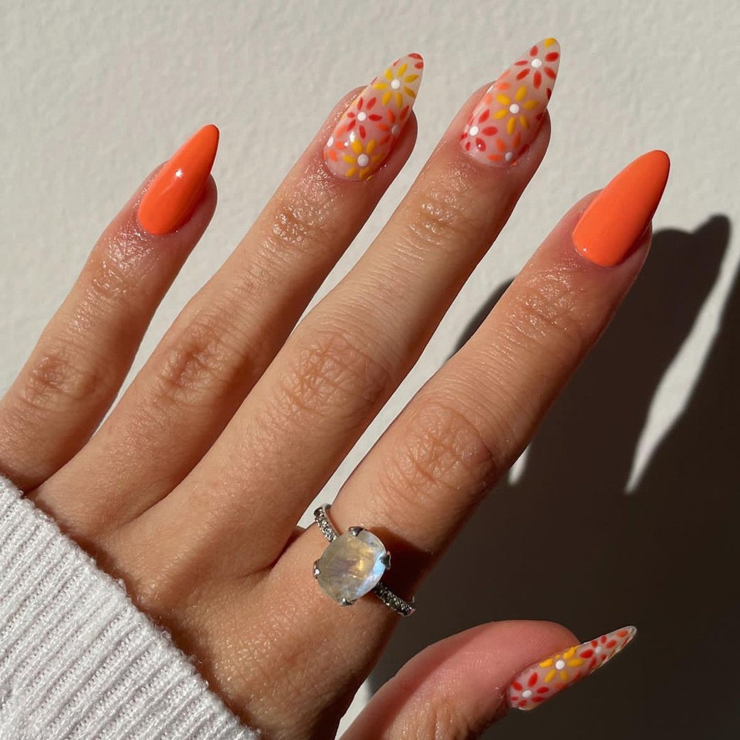 Artificial nail set with colorful flowers and creative French design Kalsten