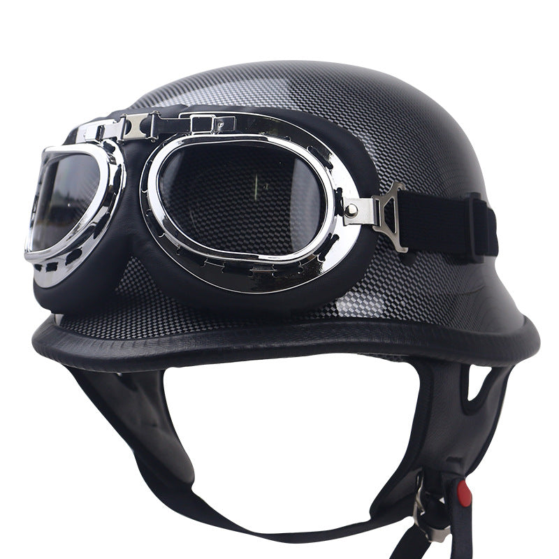 Vintage Carbon Fiber Motorcycle Helmet with Goggles Kalsten