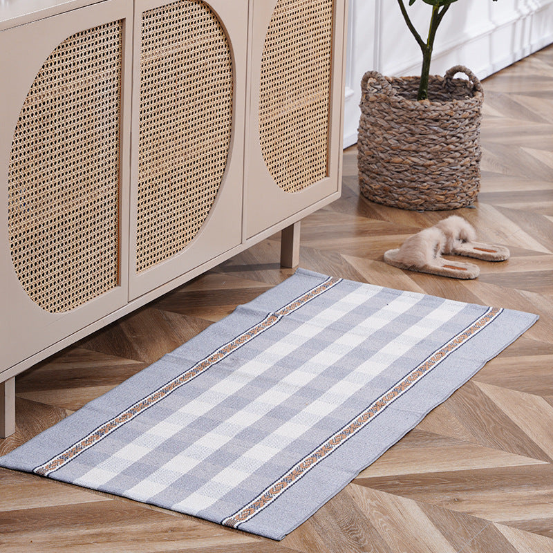 Flat-woven runner rug with check pattern and decorative border stripe Kalsten