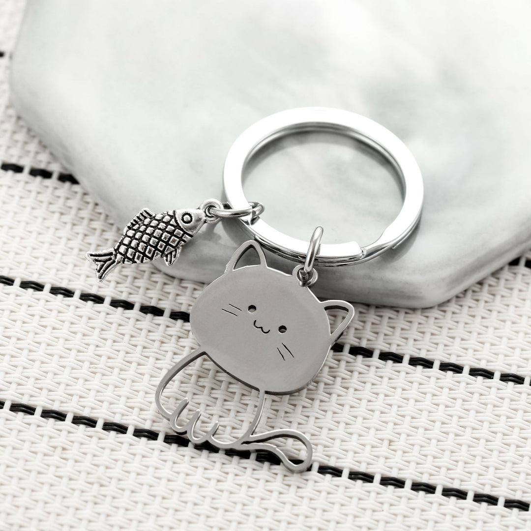 Cute Cat and Fish Charm Keychain Kalsten