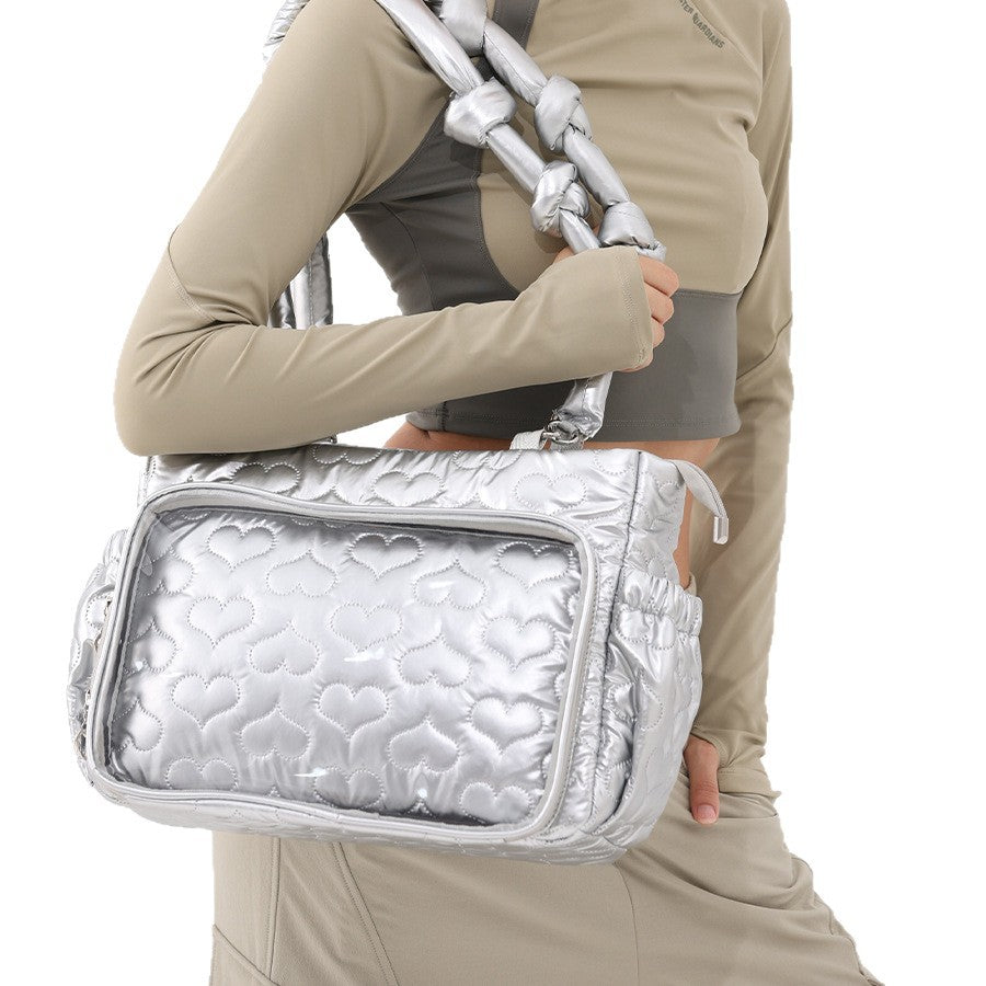 Heart-Patterned Quilted Handbag