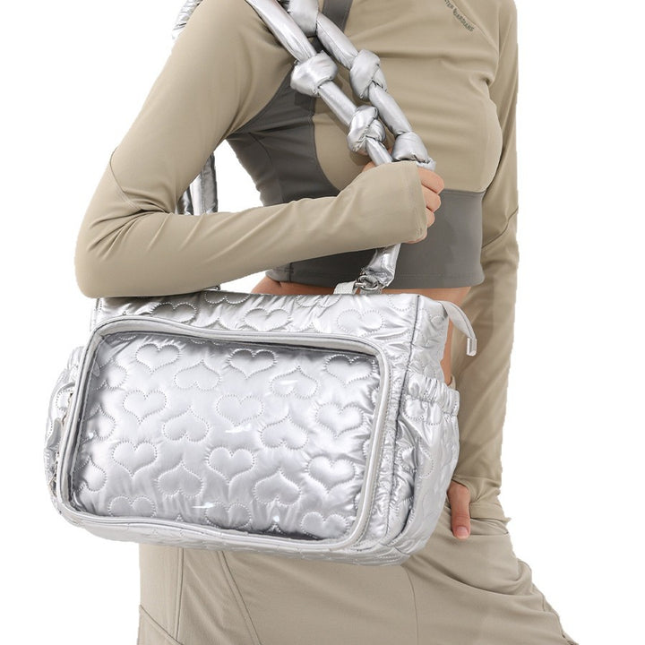 Heart-Patterned Quilted Handbag