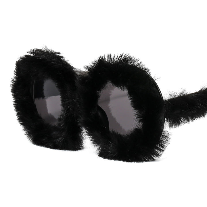 Ladies eye-catching oversized sunglasses with a unique fur touch Kalsten