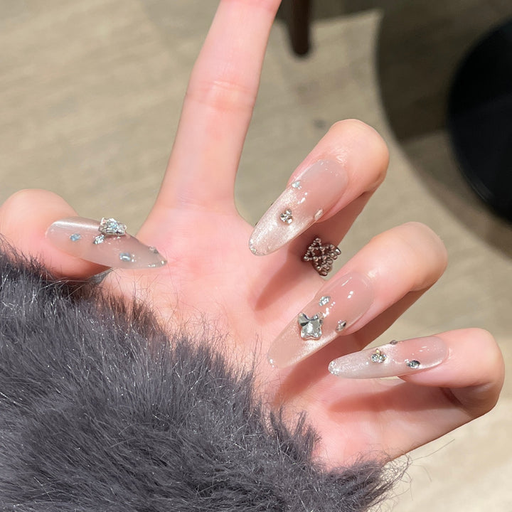 Elegant Press-On Nail Extensions with Crystal Accents Kalsten