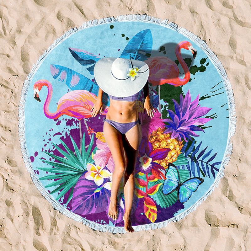round beach towel with cheerful palm motif Kalsten