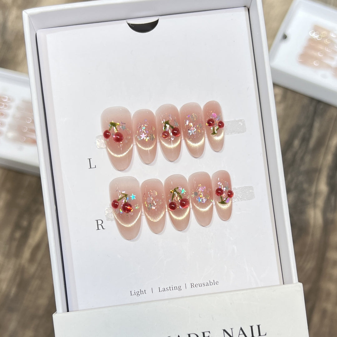 Handmade Cherry-Embossed Press-On Nail Set Kalsten