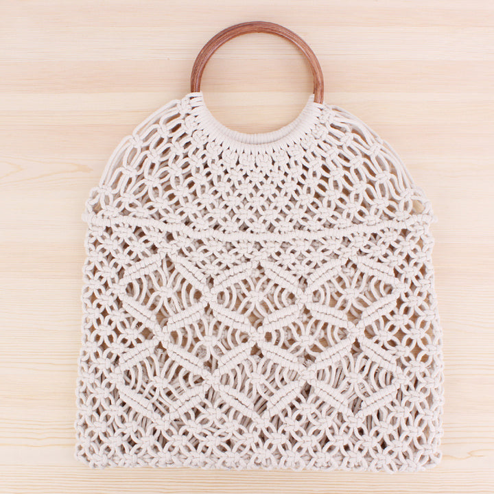 Macrame Tote Bag with Double-Layer Inner Pocket Kalsten