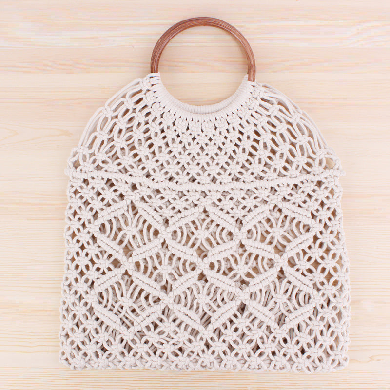Macrame Tote Bag with Wooden Handle Kalsten