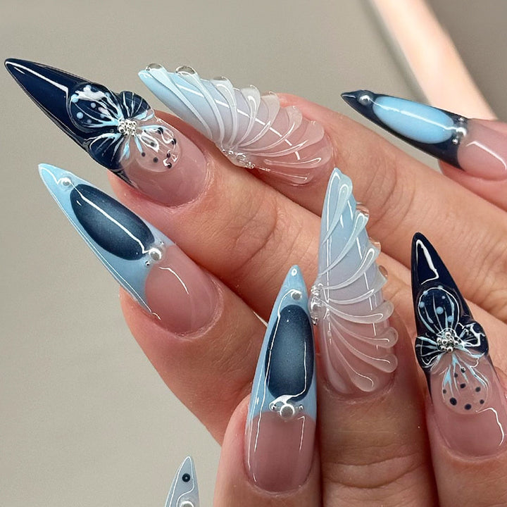 Decorative Press-On Nail Art Set with Elegant Ombre and Floral Designs kalsten