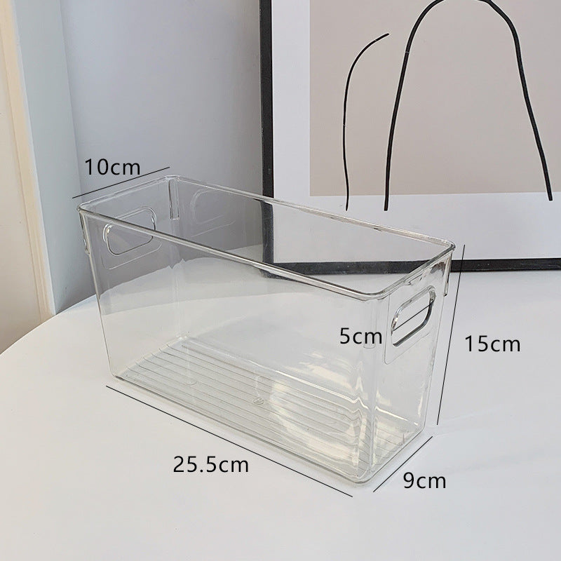 Flat transparent storage box with integrated handles and non-slip bottom