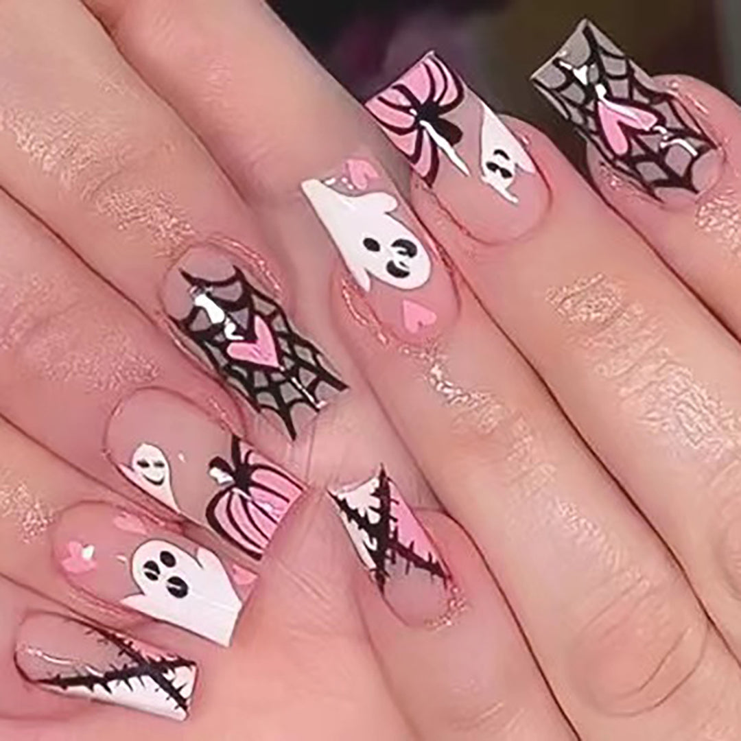Haunted Ghost-Theme Press-On Nail Art Kalsten