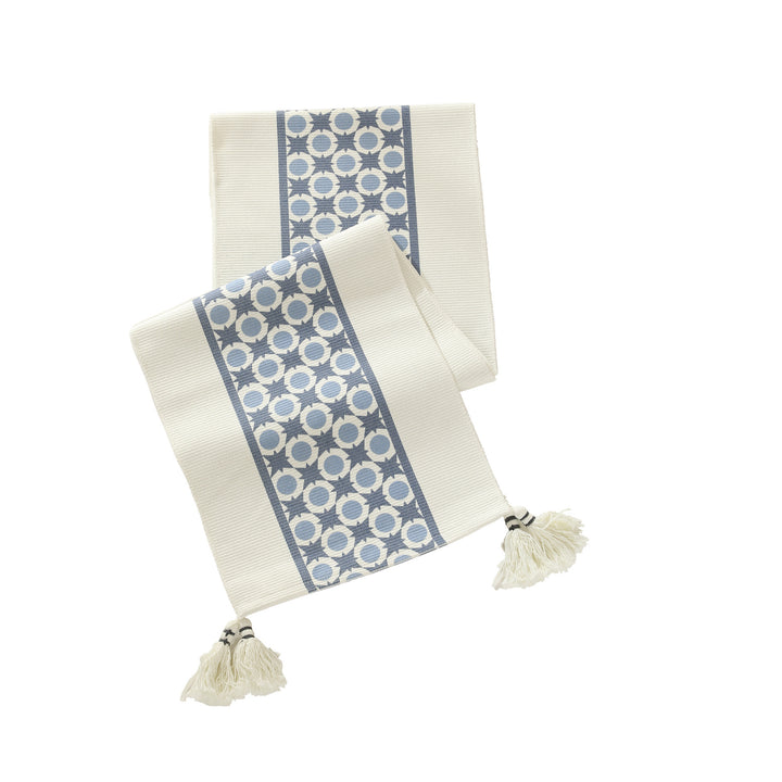 Handwoven decorative table runner with Ikat jacquard and tassels Kalsten