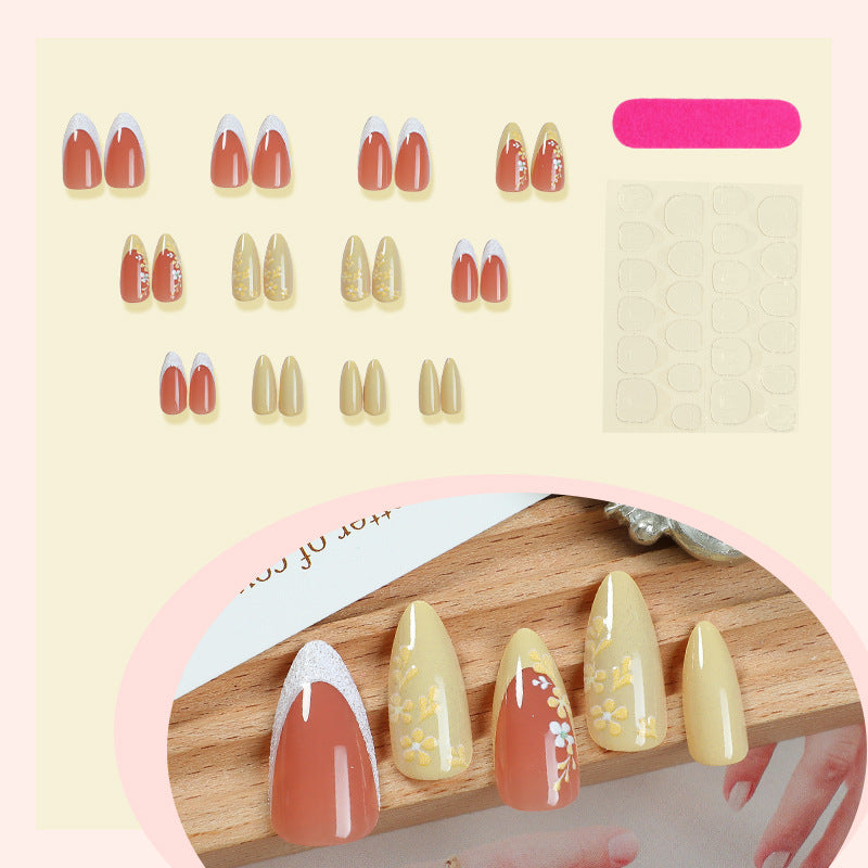 Premium Artistic Press-On Nail Set with Floral and Gem Accents Kalsten