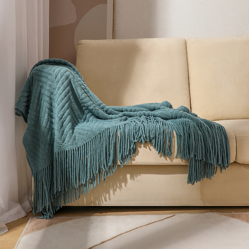 Cozy Knit Fringe Blanket Kalsten