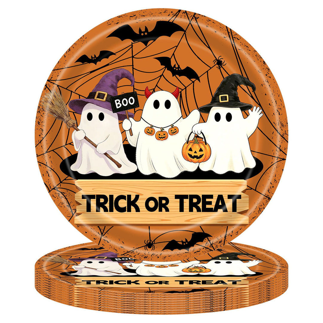 Disposable paper cups with Halloween pumpkin and ghost design stackable