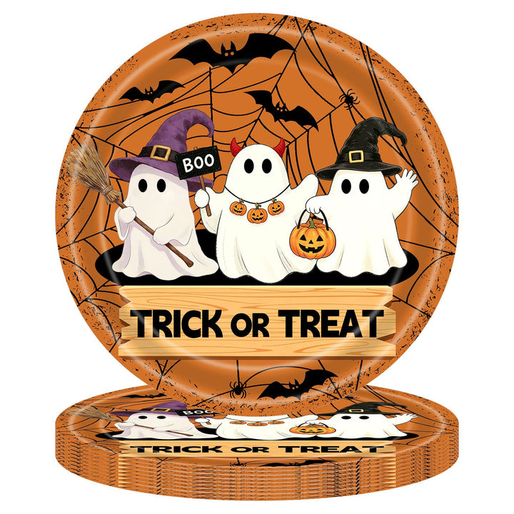 Disposable paper cups with Halloween pumpkin and ghost design stackable