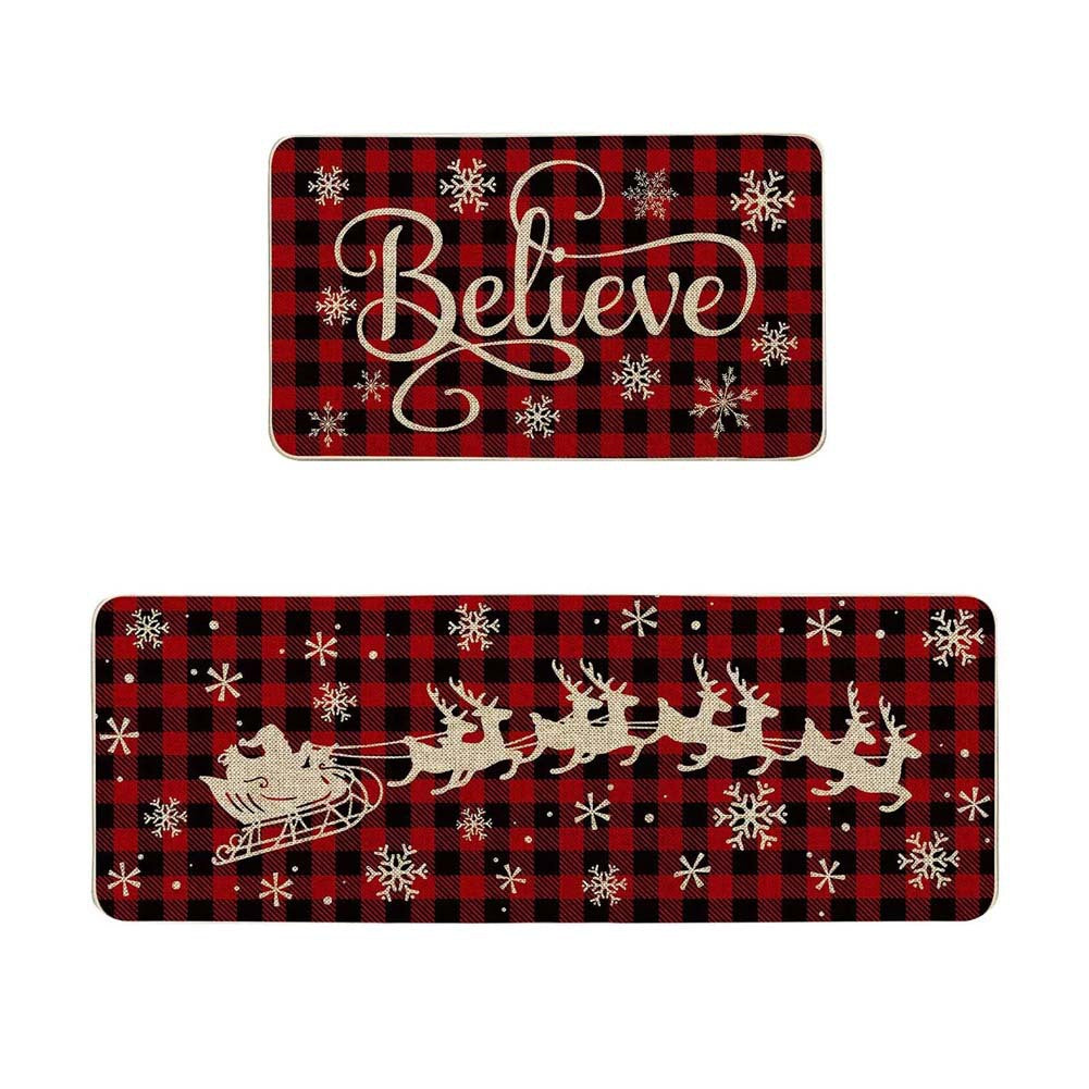Festive Christmas-Themed Kitchen Mat Set
