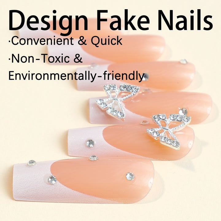 Artificial nail set with luxurious glitter and delicate floral designs Kalsten