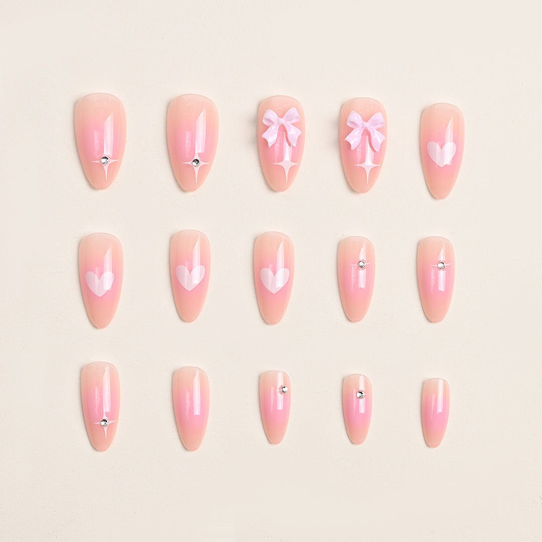 Artistic Heart and Bow Detail Press-On Nails Kalsten