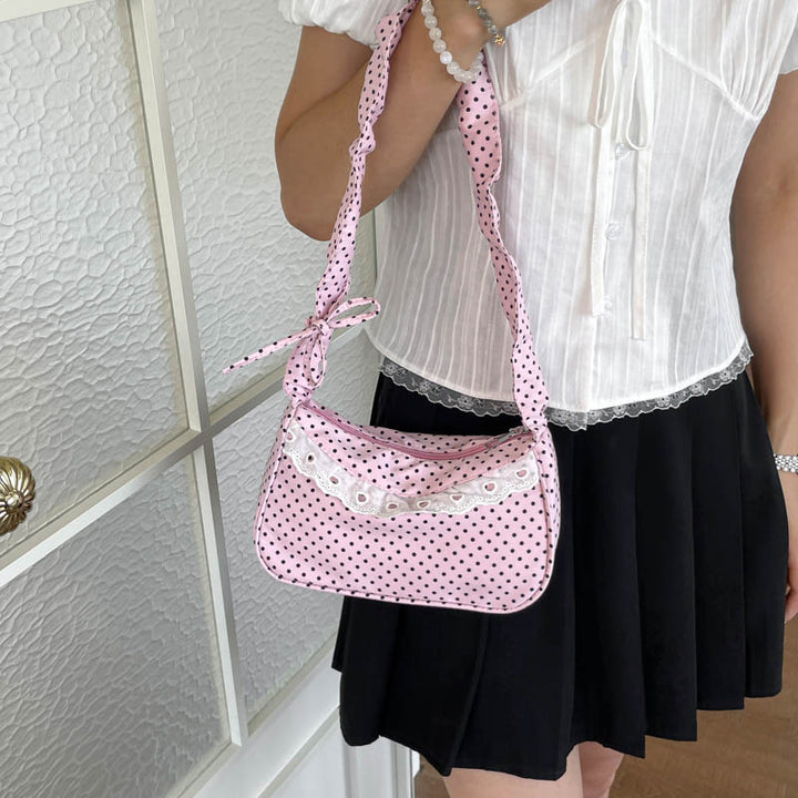 Vintage-Inspired Polka Dot Handheld Bag
