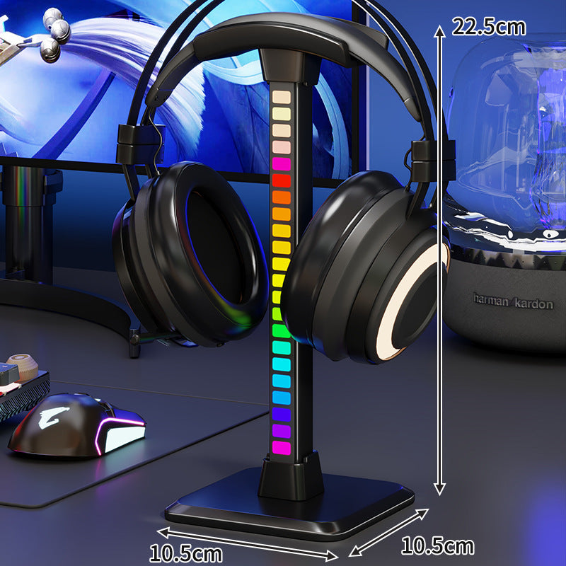 RGB LED Desktop Headphone Stand with Vertical Color-Changing Light and Padded Headrest