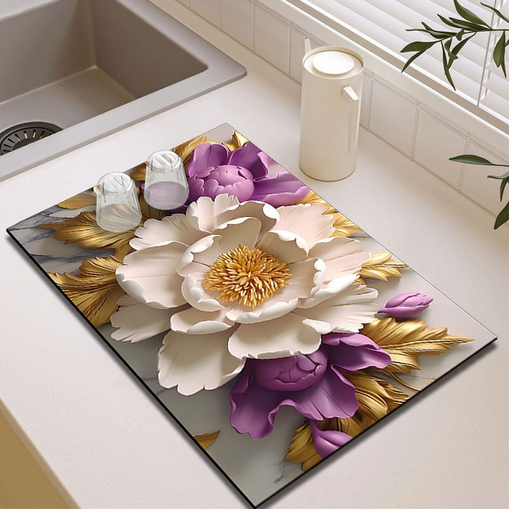 Elegant Floral Design Kitchen Mat