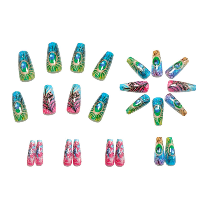 Artificial nails with detailed peacock feather motif Kalsten