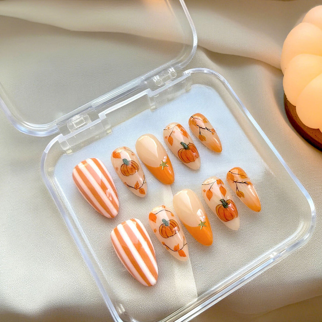 Seasonal Pumpkin-Themed Press-On Nail Art Set Kalsten