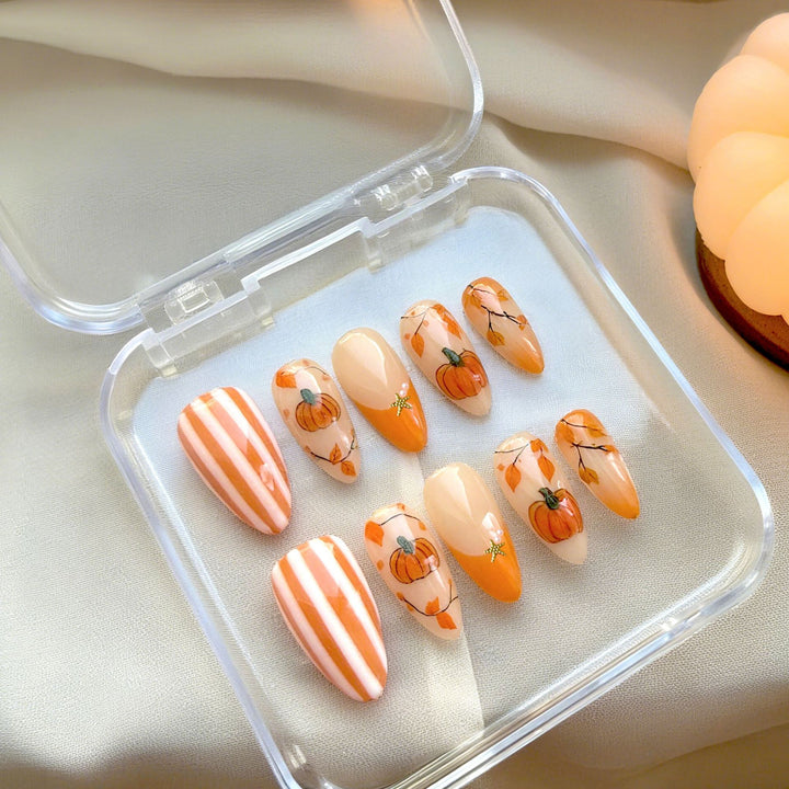Seasonal Pumpkin-Themed Press-On Nail Art Set Kalsten
