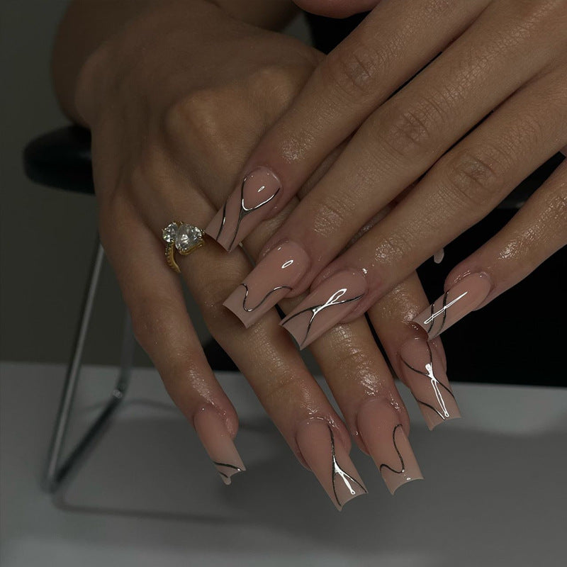 Artistic Press-On Nail Design with Elegant Graphical Accents Kalsten