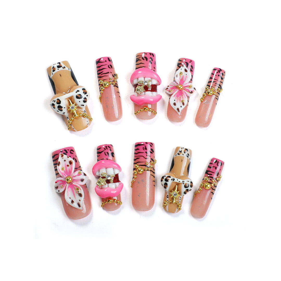 Creative nail set with elegant animal and floral pattern Kalsten