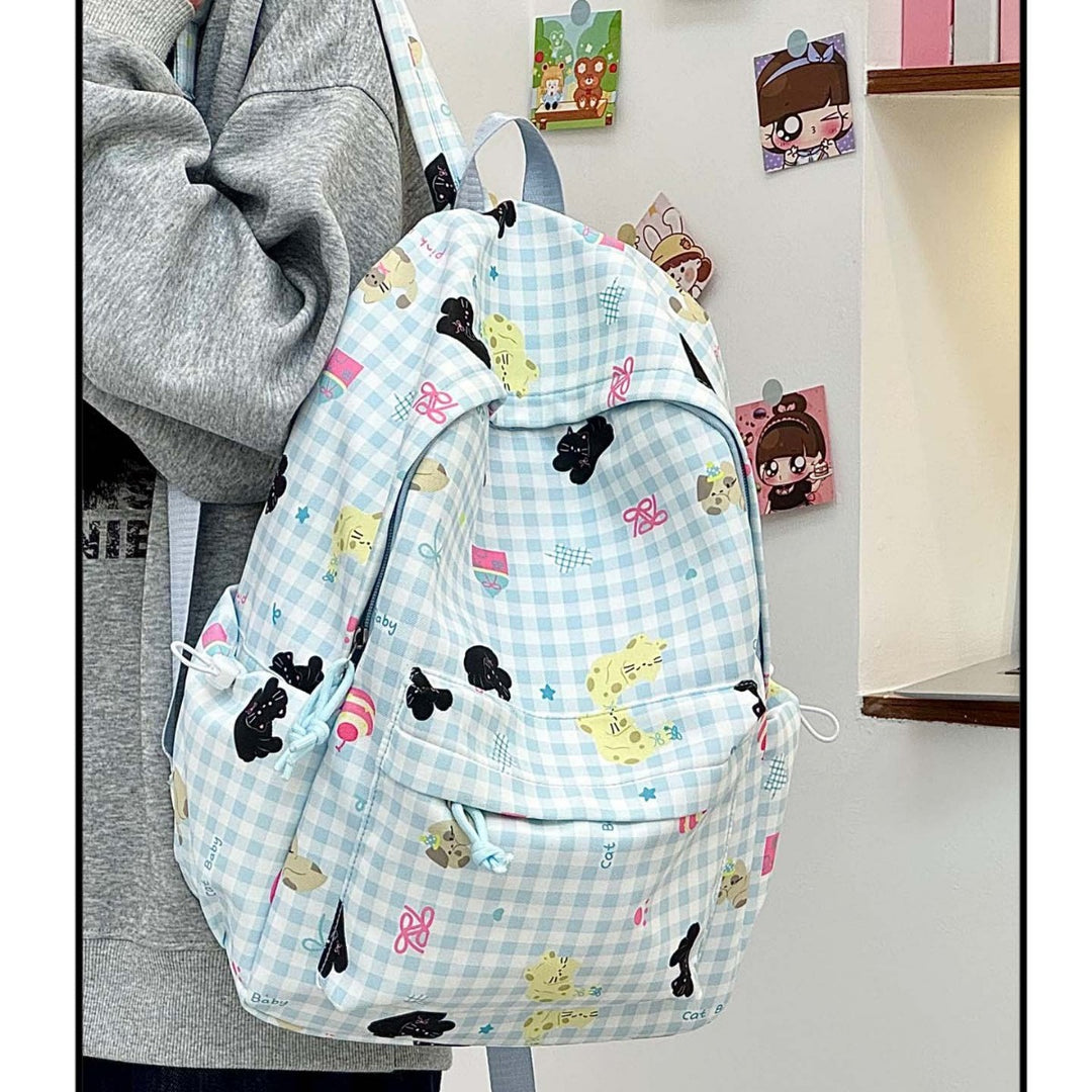 Backpack with Creative Checkered Pattern and Playful Appliqués Kalsten