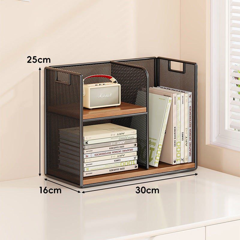 Perforated Metal Two-Tier Desktop Organizer Shelf with Integrated Carry Handles