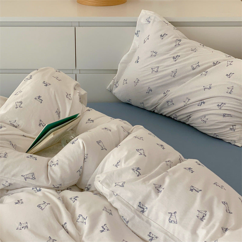 Finely woven cotton bedding set with minimalist dog sketches