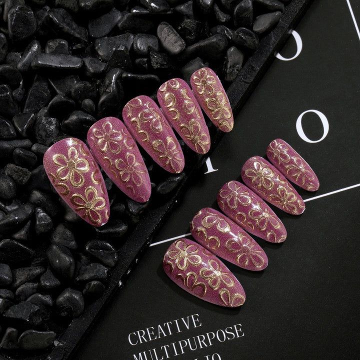 Glittering artificial nails with floral patterns Kalsten