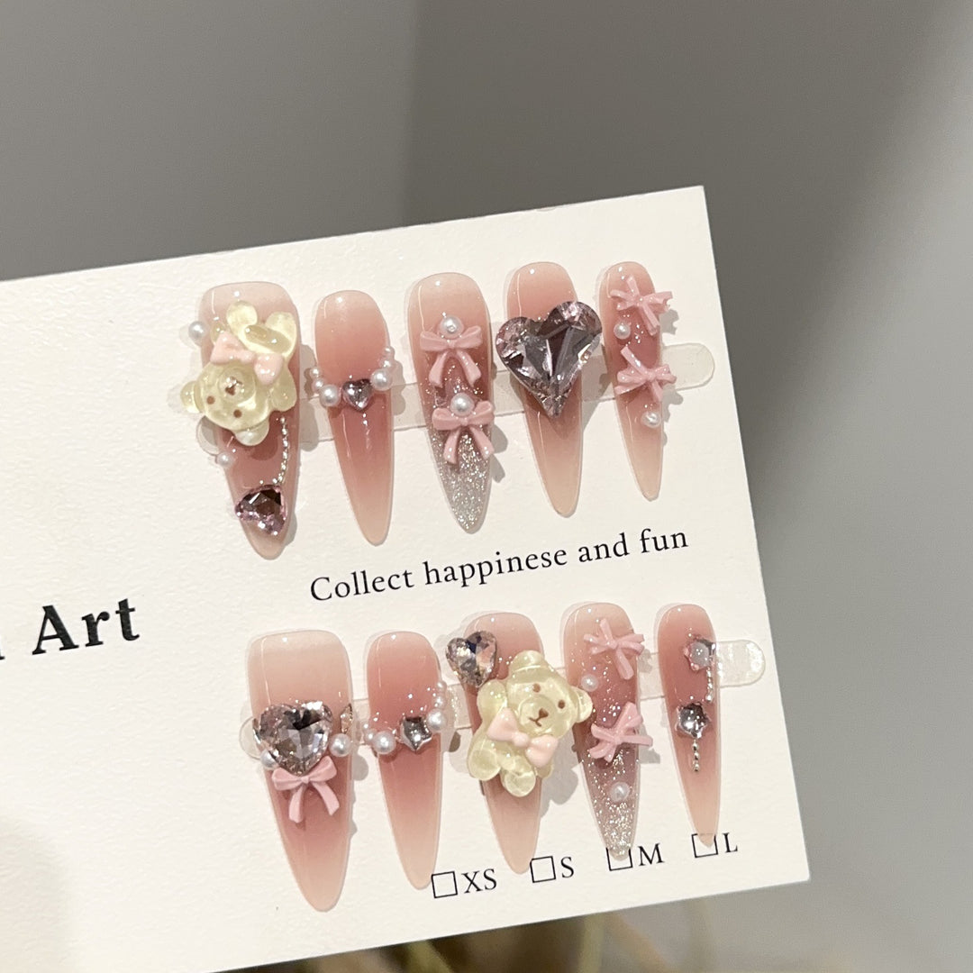 Decorative Press-On Nail Art Set with Charms
