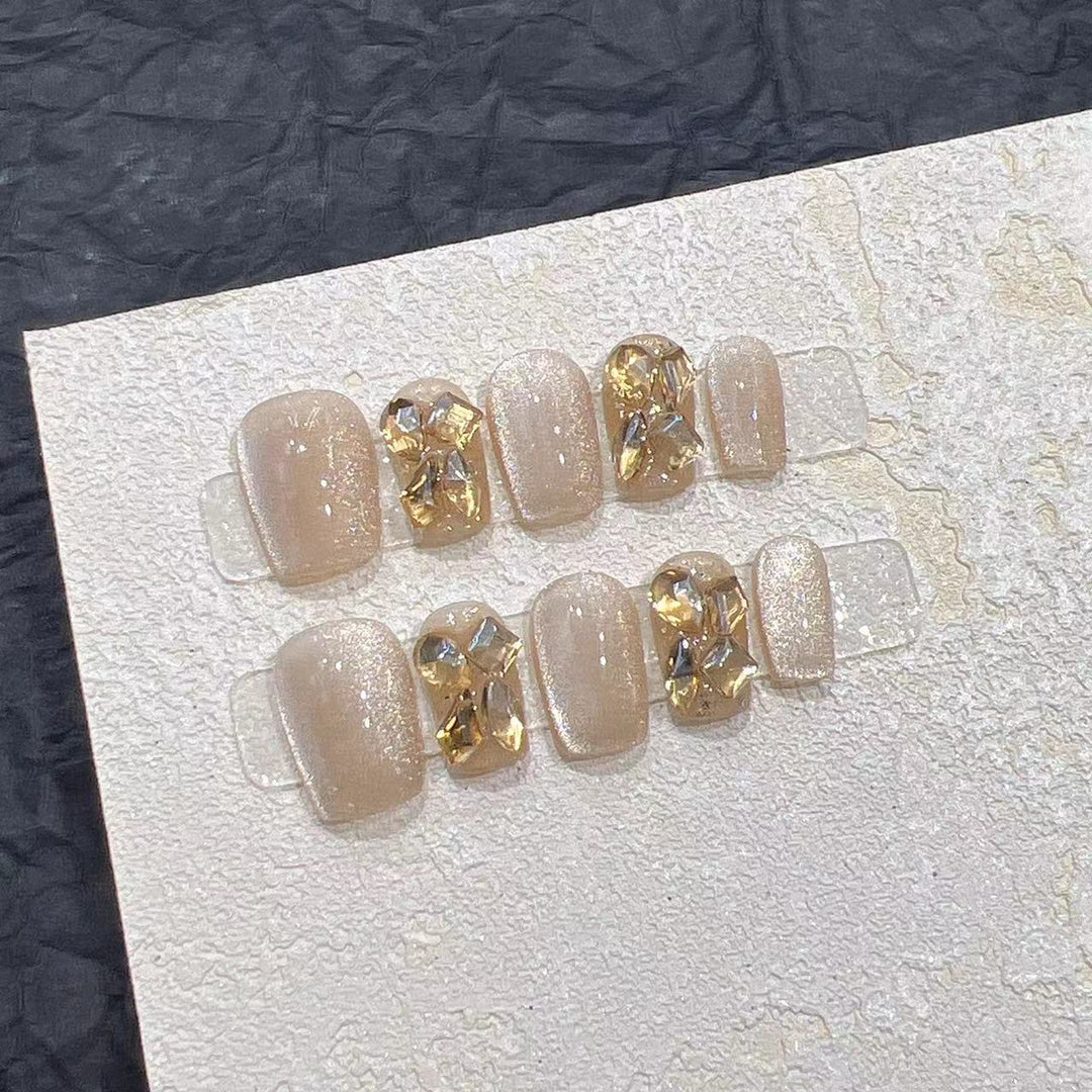 Premium Decorative Press-On Nail Set with Shimmering Gemstone Accents Kalsten