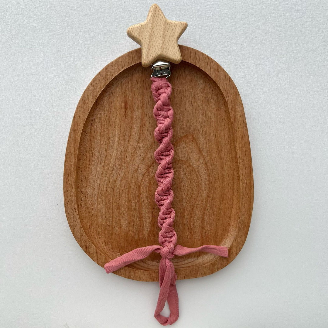 Braided Cotton Pacifier and Teether Clip with Wooden Star Clamp